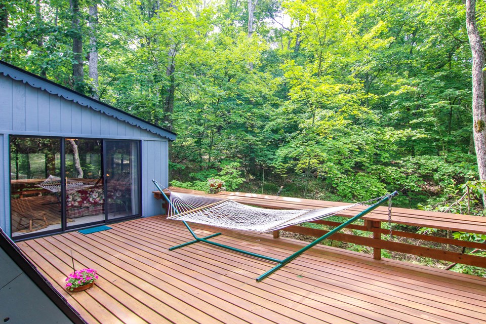 oversized wrap-around  deck.  sliding doors lead from master bedroom.