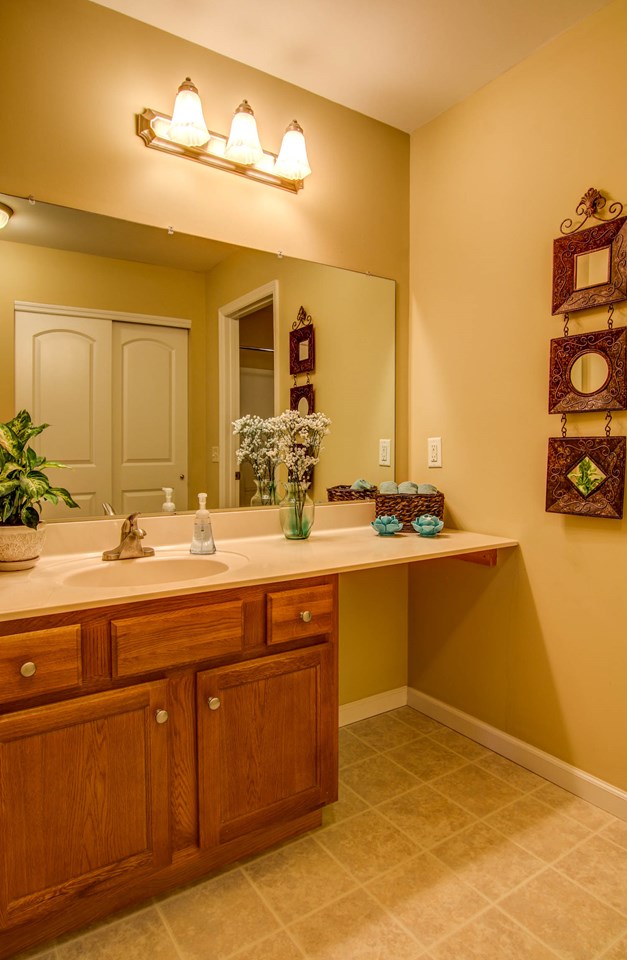 built-in vanity in the master bathroom.