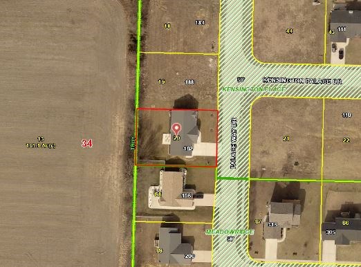 aerial view of the home and lot.  lot backs to wood line.  privacy!